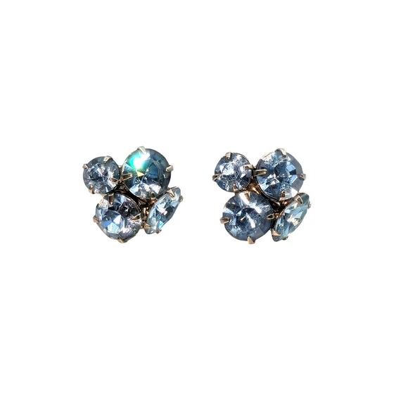 Vintage Signed Coro Blue Crystal Rhinestone Silver Tone Screw Back Earrings - Picture 2 of 5